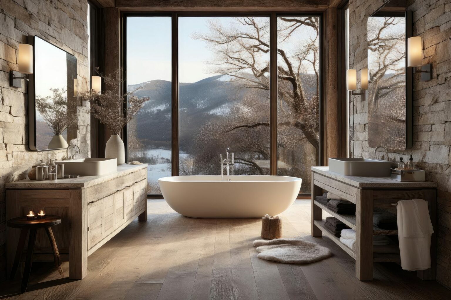 modern chalet bathroom with light natural materials